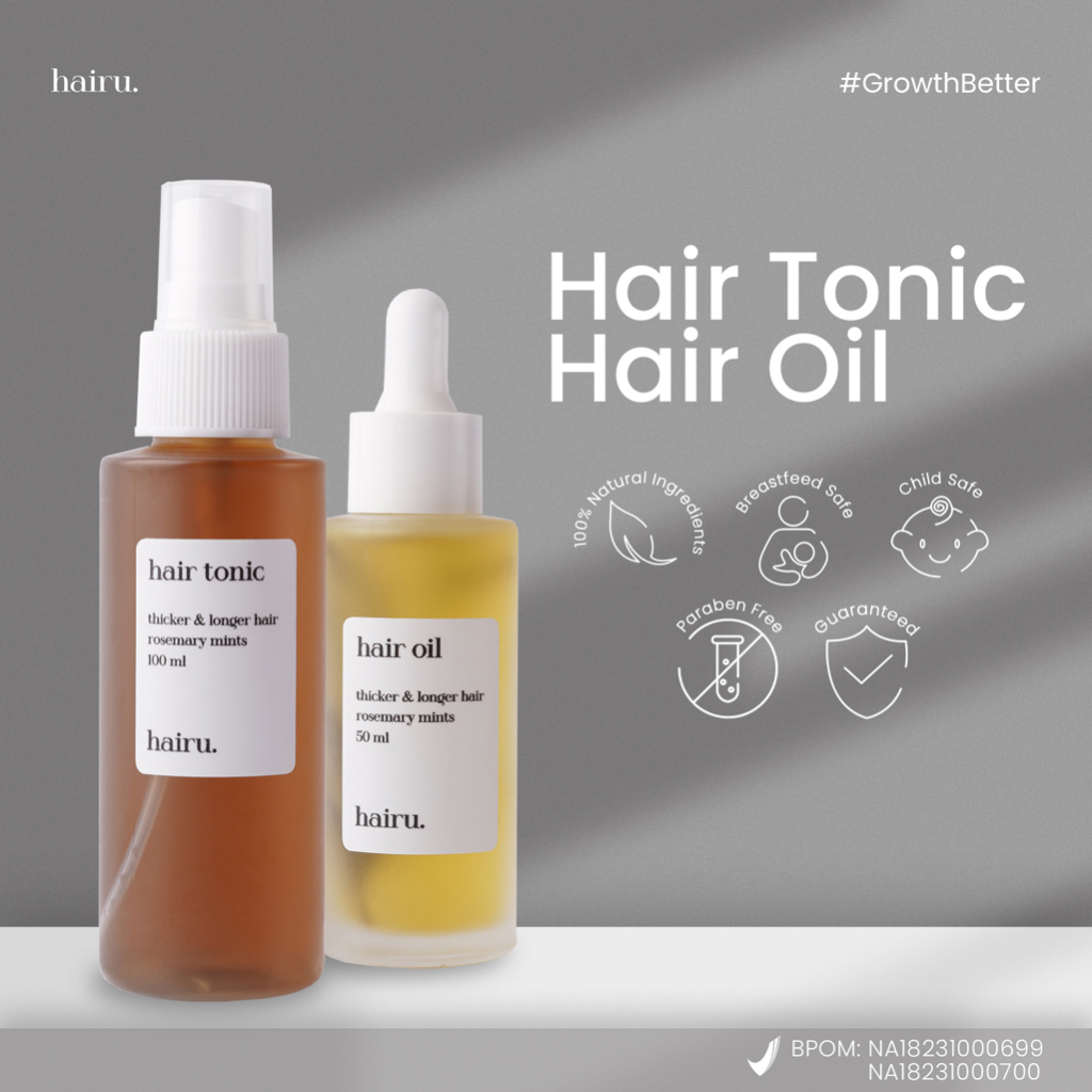 HAIRU HAIR TONIC &amp; OIL by dr. Aghni Haircare Penumbuh Rambut Anti Rontok Hairloss Vegan Hair Growth Tonic Spray Oil Mask