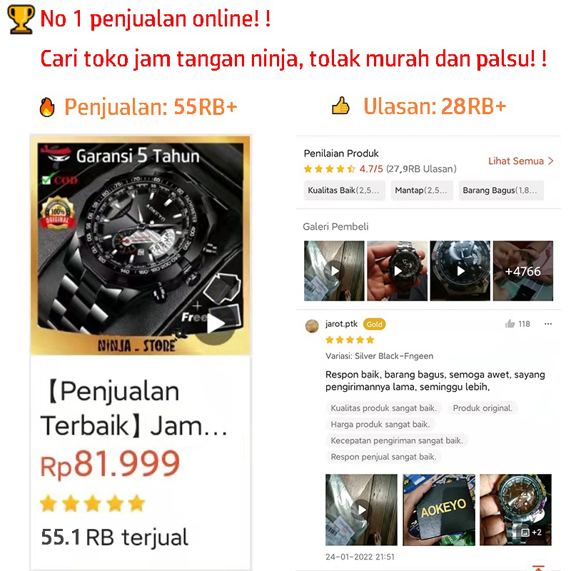 AOKEYO S001 Jam Tangan Pria Anti Air Original Luxury Stainless Steel COD Free BOX+Kartu Image 4