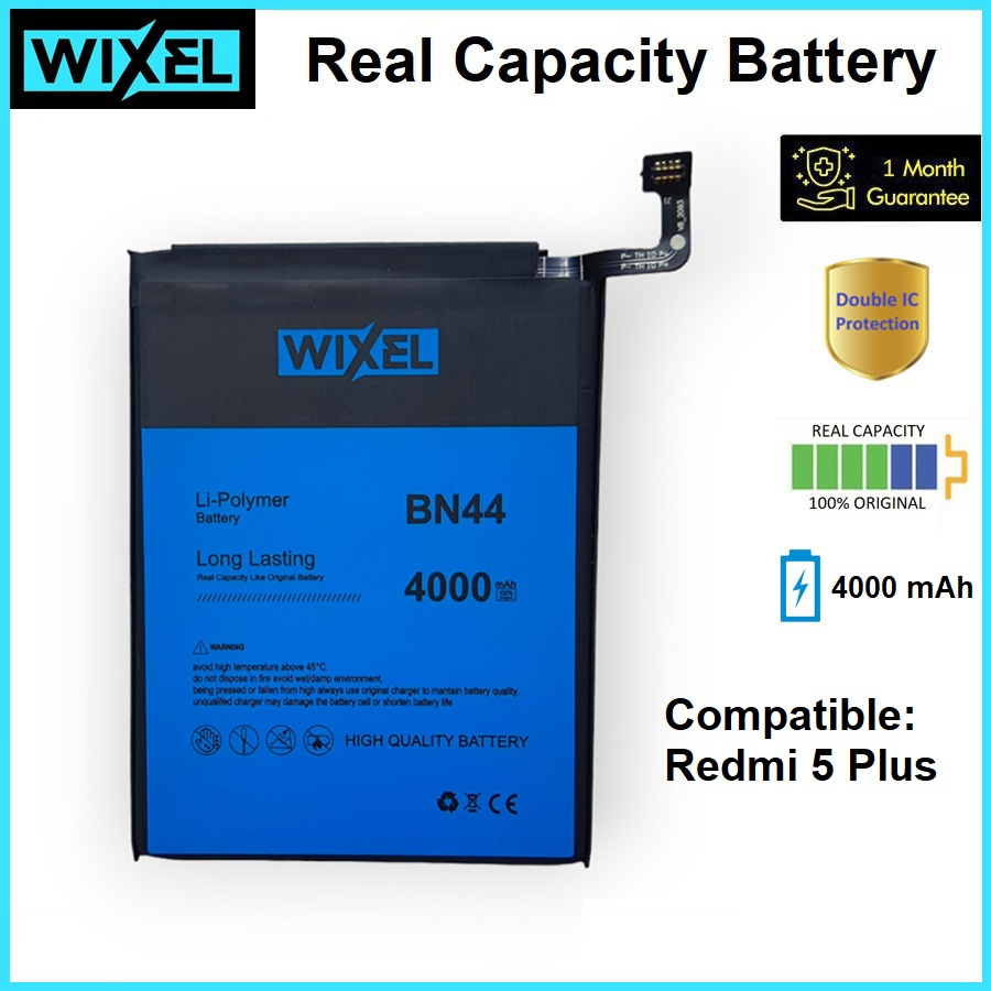 WIXEL Baterai XiaoMi BN44 Redmi 5 PLUS 5+ Real Capacity Battery Original HP Handphone Batre Batrai Ori BN 44 Double Power