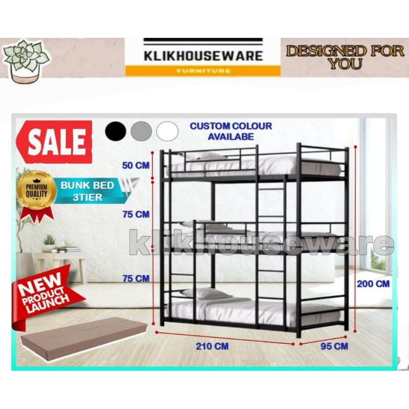 Ranjang Susun Besi Ranjang Tingkat Besi 3 Susun Bunk Bed