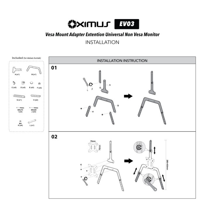 OXIMUS EV03 Vesa Mount Adapter Extention Universal Non Vesa Monitor