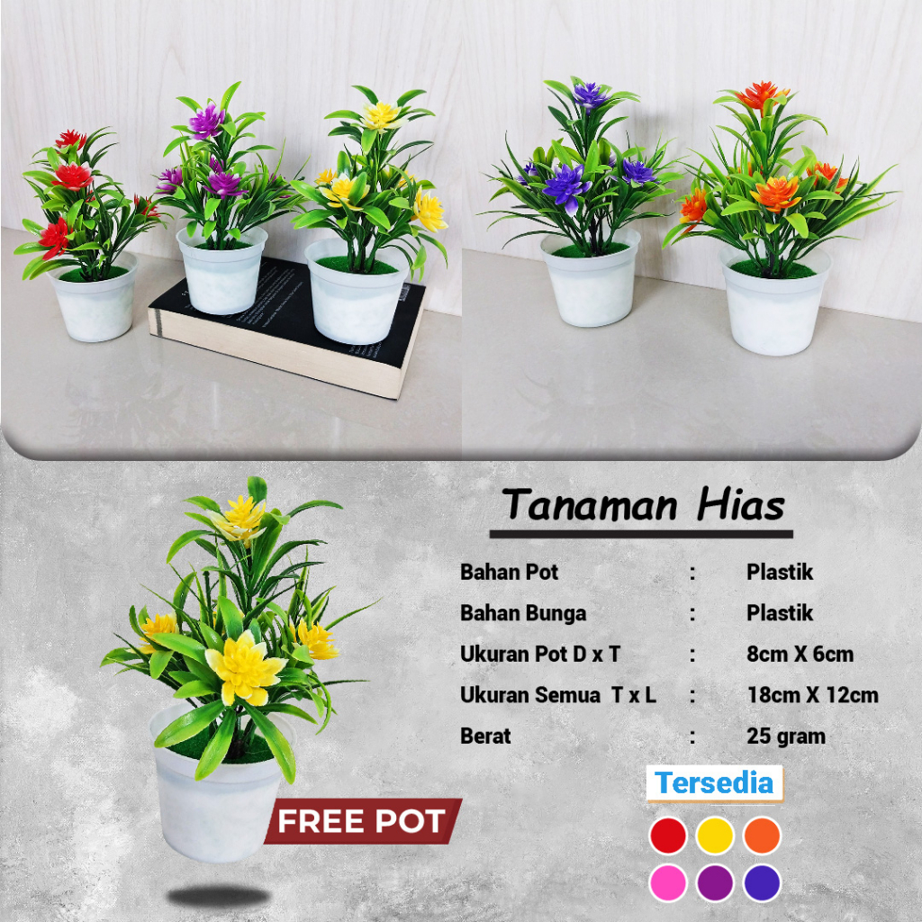 Satu7an PBP15 BUNGA BONSAI PLASTIK PALSU + POT BUNGA TANAMAN HIAS RUMAH DECORATION FLOWER ARTIFICIAL