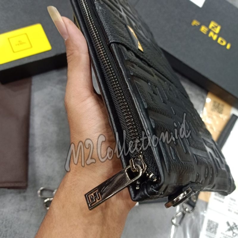 Clutch Fendi Leather Embos Tas Tangan Kulit Asli Import