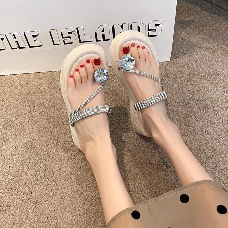 Sandal Flat Wedges Wanita Model Jepit Bahan Import Korea HQS2- Sendal Jepit Wedges heels import