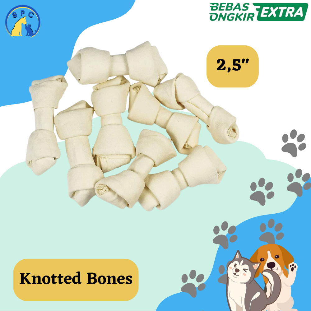 Knotted Bone White -+6,5-8cm - Gigitan Tulang Ikat Anjing Pembersih Karang