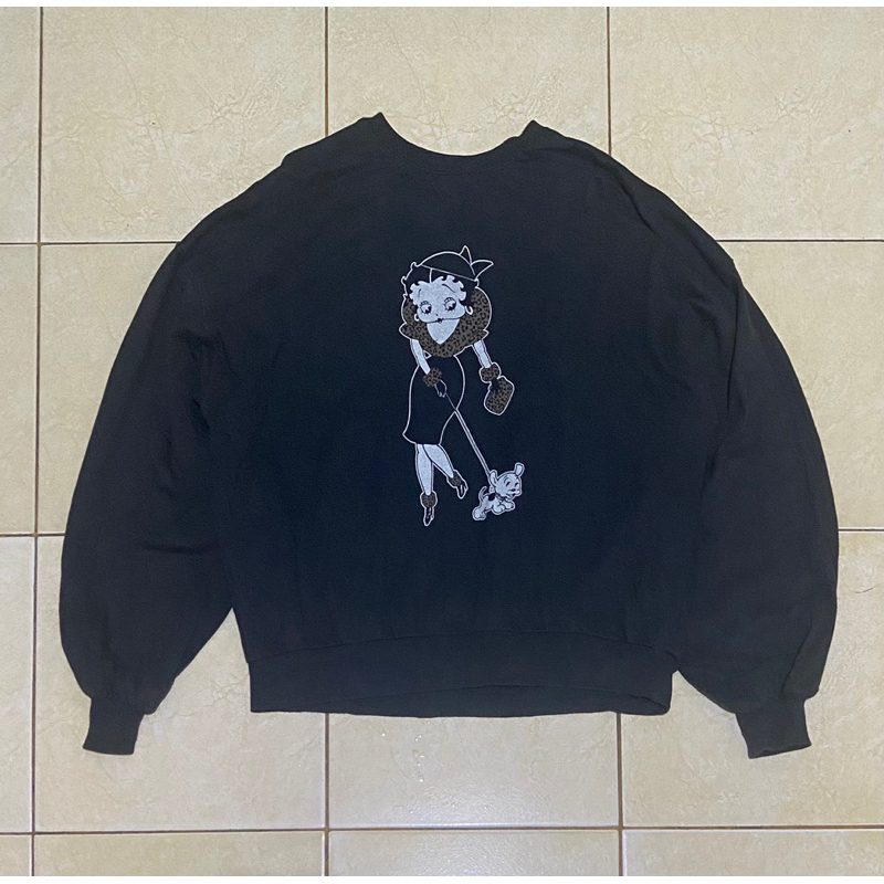 betty boop betty boop crewneck sweater acid dark grey vintage outer luaran o neck black