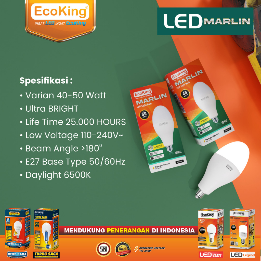 Ecoking lampu LED marlin 40W &amp; 50W Watt E27 E40 Bola Lampu jalan