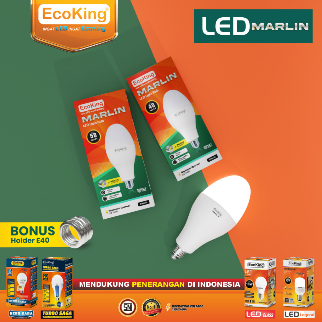 Ecoking lampu LED marlin 40W &amp; 50W Watt E27 E40 Bola Lampu jalan