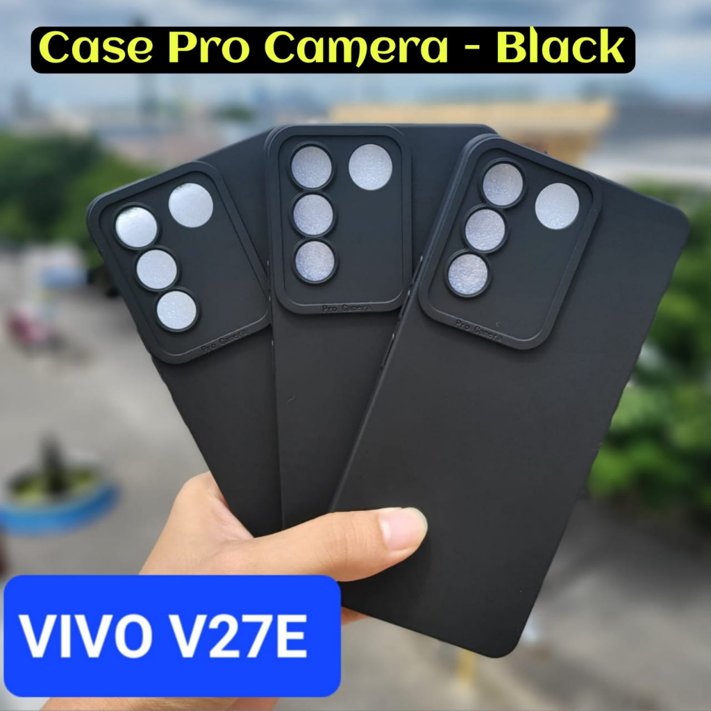 PROMO Paket 3IN1 Case Pro Camera Black For VIVO V27e SoftCase Premium Black Free Tempered Glass Camera &amp; Garskin - FIDS STOR