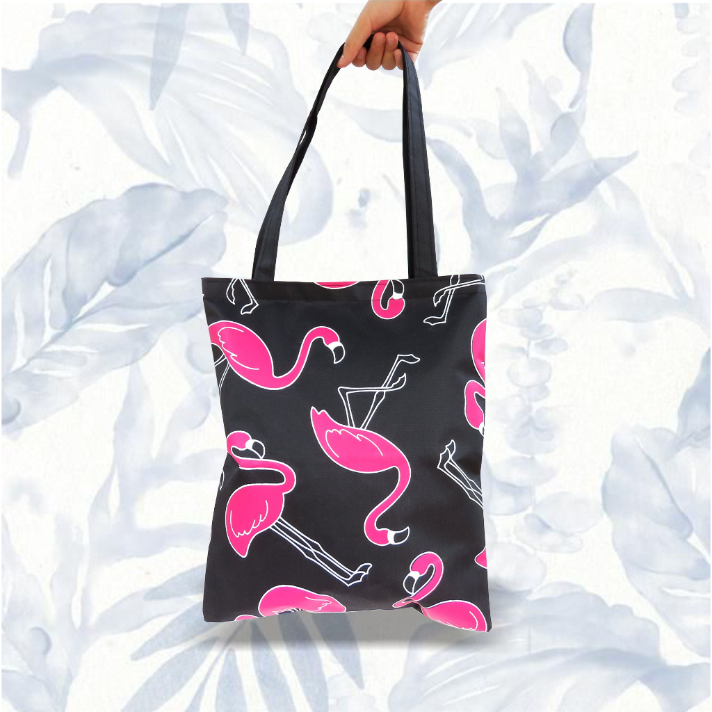 Tas Wanita Tote Bag Kekinian Motif Karakter Flamingo