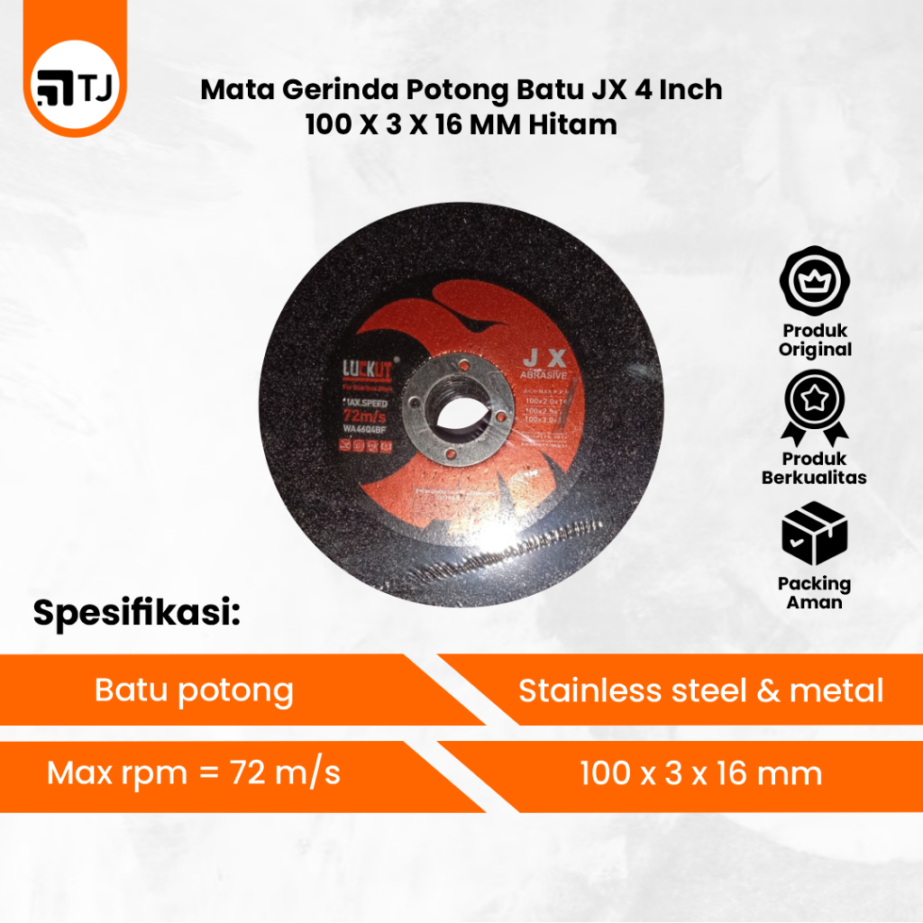 Mata Gerinda Potong Batu JX 4 Inch 100 X 3 X 16 MM Hitam