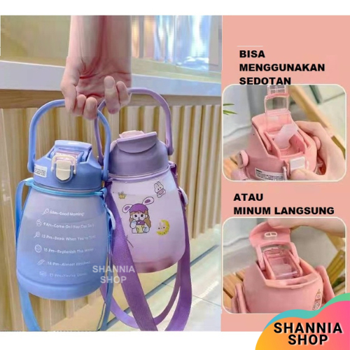 KJ-100 BOTOL MINUM VIRAL MOTIVASI PENANDA WAKTU + STIKER  / BOTOL BIG BELLY GRADASI DOFF 1.3 LITER 1300ML KJ100