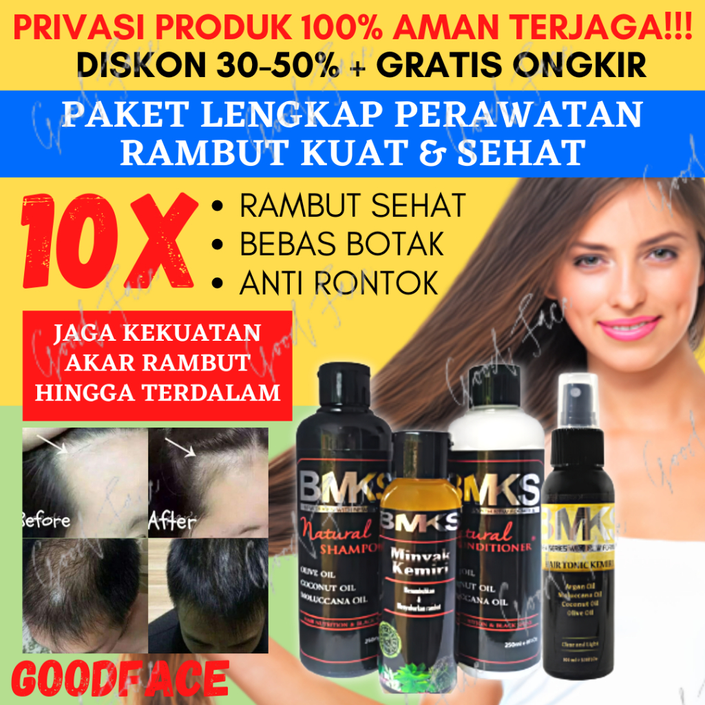 PAKET BMKS 4IN1 SHAMPO CONDITIONER MINYAK KEMIRI HAIR TONIC PENUMBUH RAMBUT BOTAK PENYUBUR RAMBUT TREATMENT RAMBUT