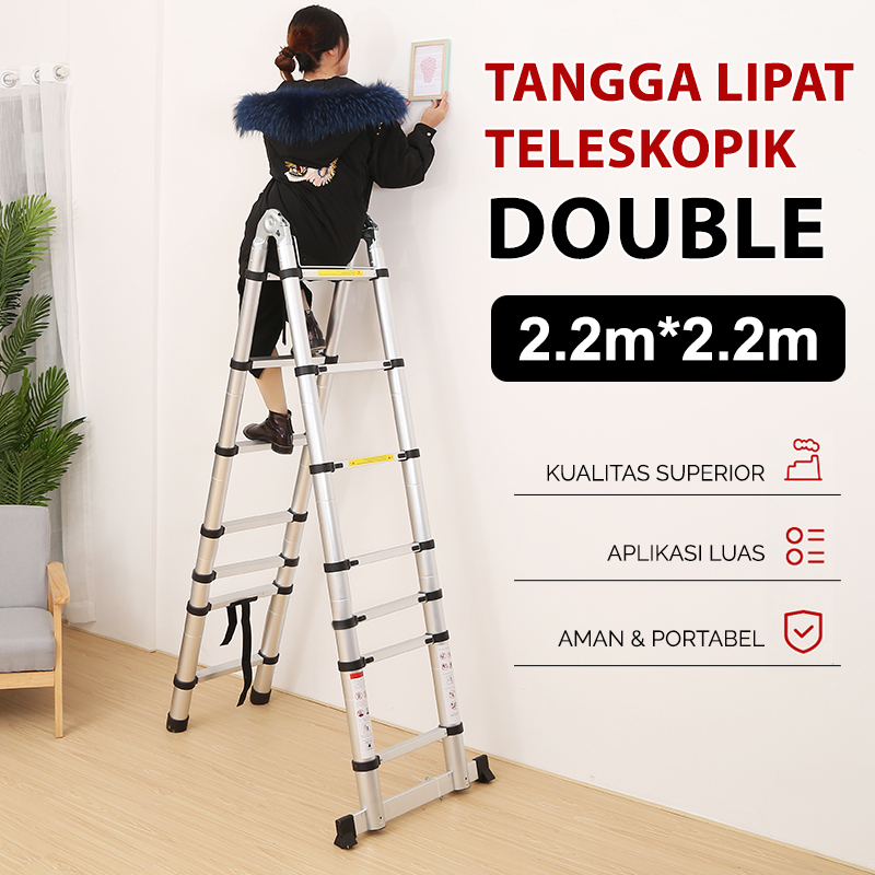 Ladiestar COD - Tangga Rumah Lipat Tangga Besi 7 Step Household Steel Ladder - Tangga Lipat Teleskopik 2.2 Meter - DTZ2