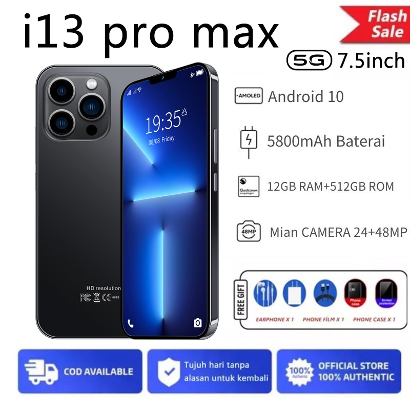 【HP Baru] Ponsel Pintar Baru I13 Pro Max 7,5 inci HD Ponsel Android RAM 12GB + ROM 512GB Siswa Belajar Ponsel dual card dual standby gaming phone hp murah Baru Asli Smartphone