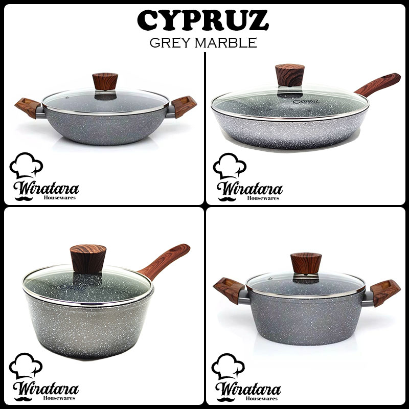 CYPRUZ Grey Penggorengan Keramik Anti Lengket | Panci Wajan Marble | Fry Pan | Wok Pan | Grill Pan |