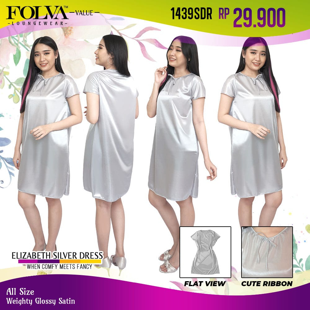 FOLVA daster rumah baju tidur bahan satin 1439SDR silver all size