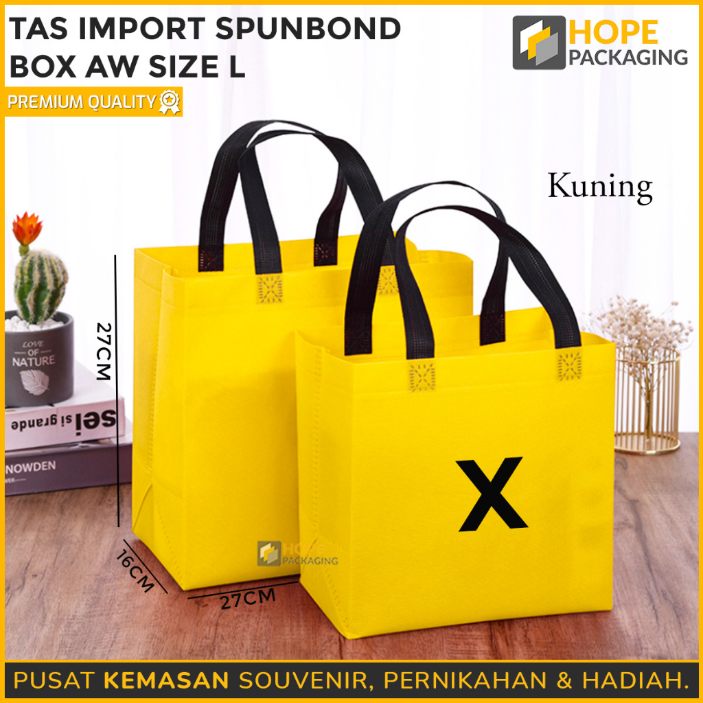 [ ISI 5 PCS ] Tas Import Spunbond Box AW SIZE L polos Merah kuning hitam  / Tas Souvenir wedding / ulang tahun / birthday goodiebag