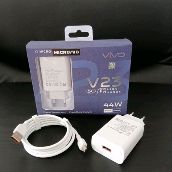Charger Original 100% VIVO V23 (5G) Quick Charge (4A) USB + Kabel Data Micro Fast Charging 44 Watt