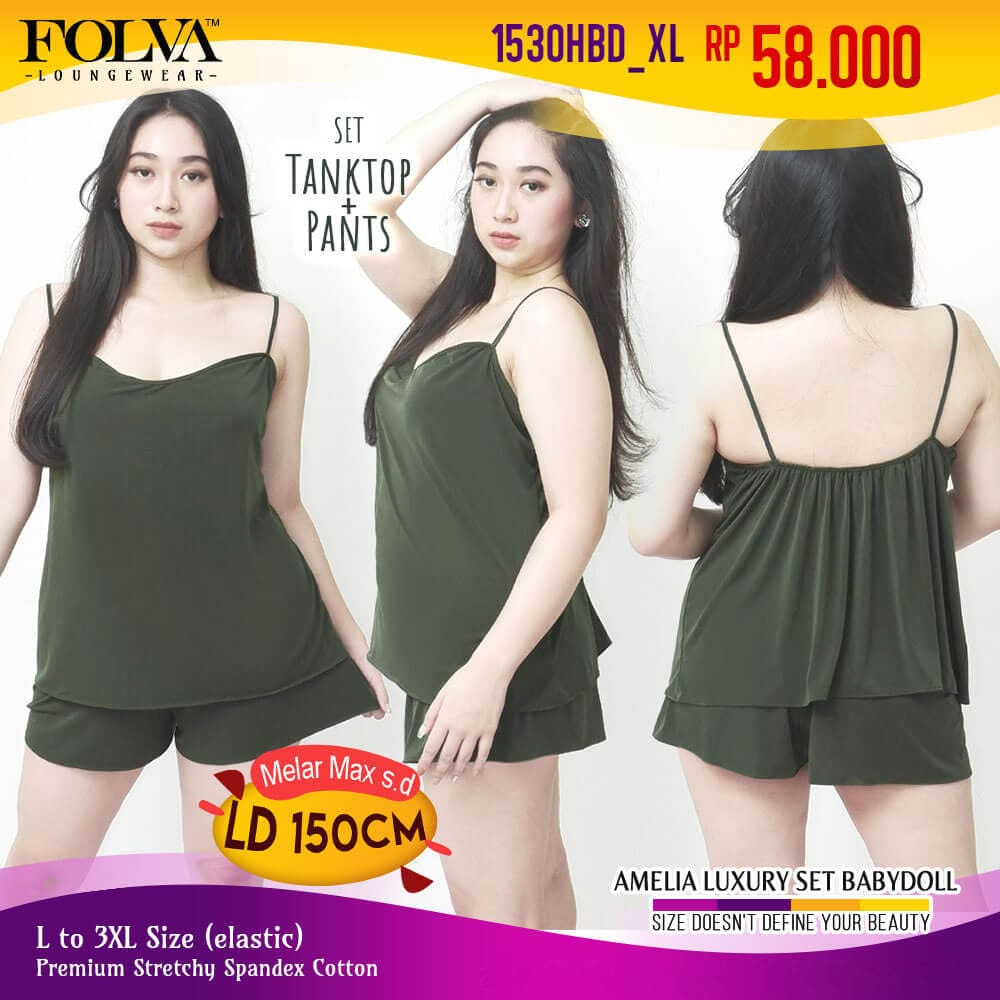 FOLVA Dress atasan wanita set celana pendek spandex 3XL big size jumbo