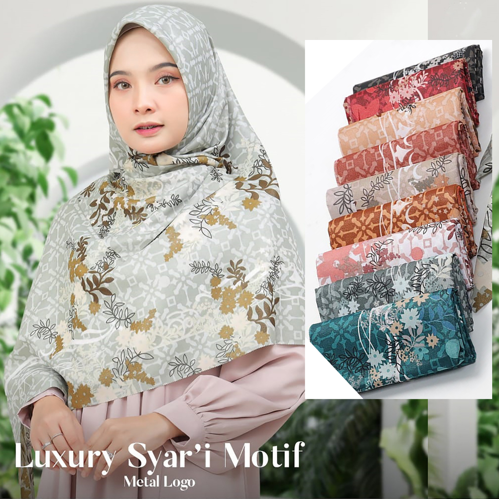 Jilbab Segiempat Syari  LUXURY PRINT Motif UMAMA LC 130 x 130 cm  kode SA metal logo bahan Cotton Lurex Glamour original PREMIUM