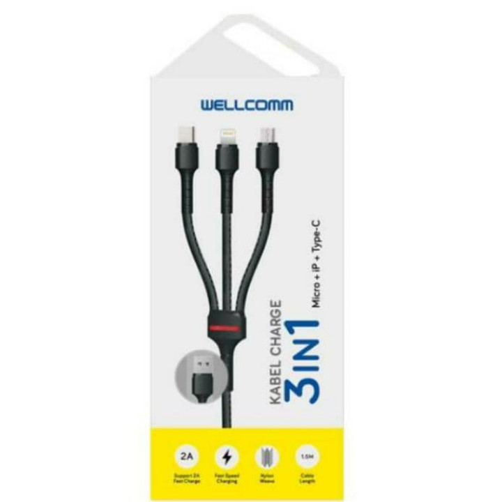 WELLCOMM KABEL CHARGER 3 IN 1 MIKRO / IPHONE / TYPE C