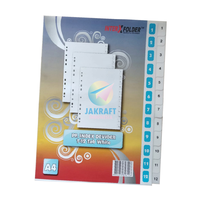 

(1 Set) Divider Plastik Pembatas Binder Ordner A4 isi 12 Tabs Tab Index Bulan Angka 1-12 Putih