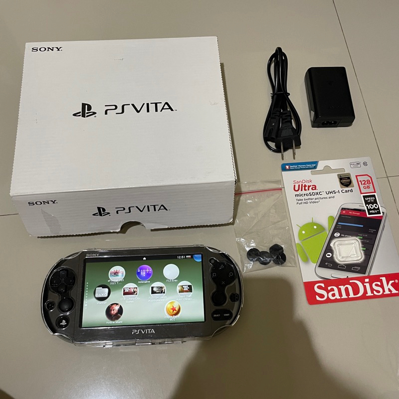 Sony PS VITA SLIM + 128GB MEMORY Full Games Piano Black ORIGINAL Mulus (Bisa main game PS1, PSP, SEG