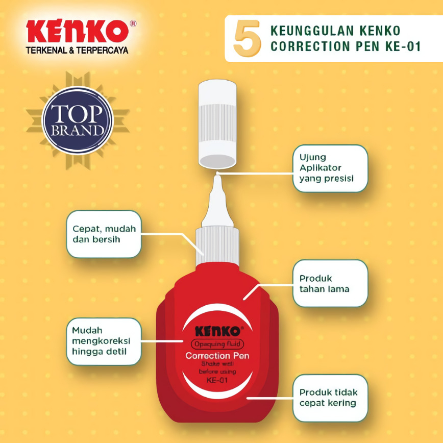 

[1 PC] Tip-ex Cair / Correction Fluid Cair Ukuran Kecil Merah Kenko KE-01