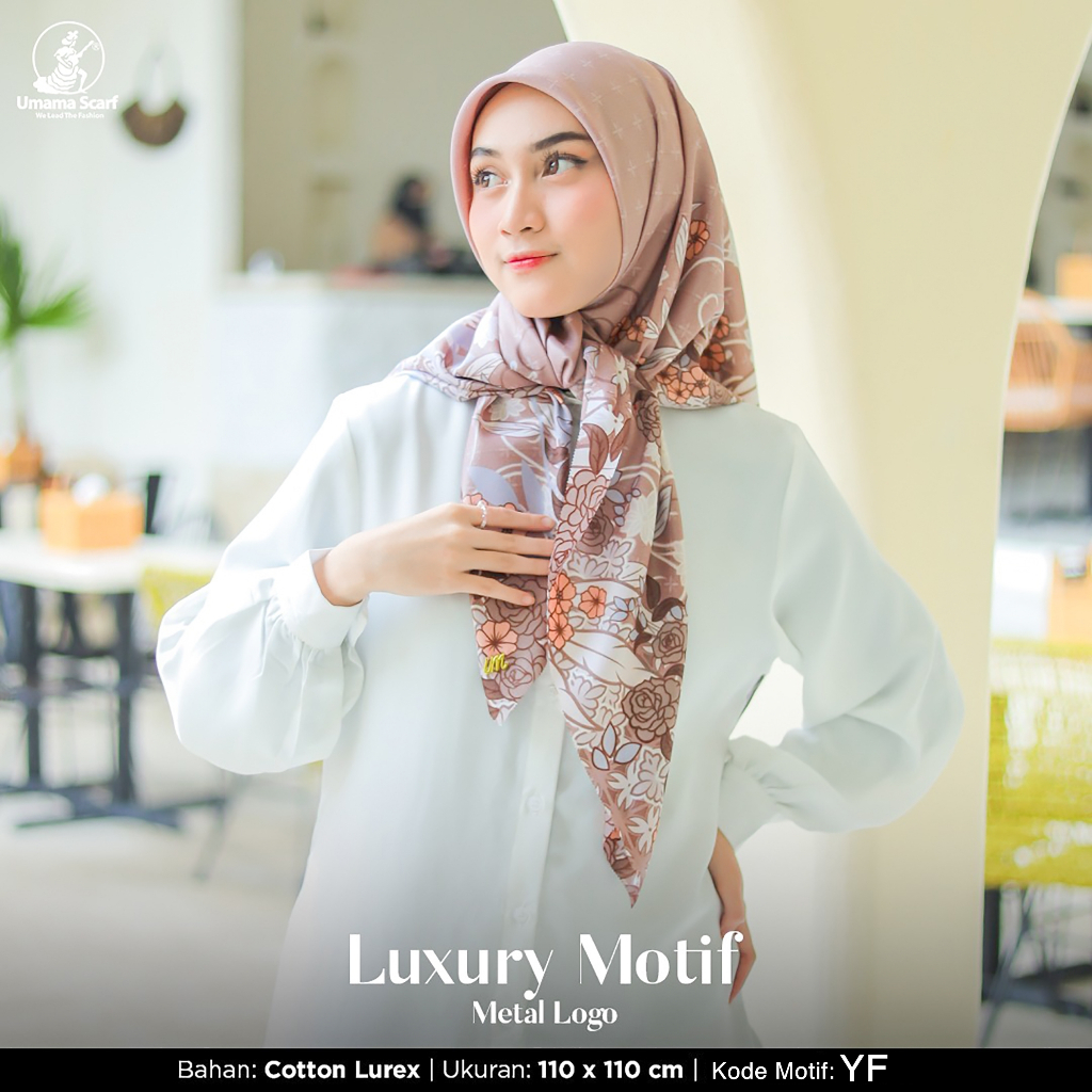 Jilbab Segiempat LUXURY PRINT UMAMA kode YF motif bahan Cotton Lurex original PREMIUM