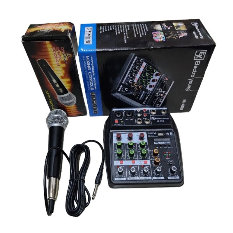 Mixer Audio M402 4 Channel Bluetooth - USB recording Original Electro young BONUS MIC