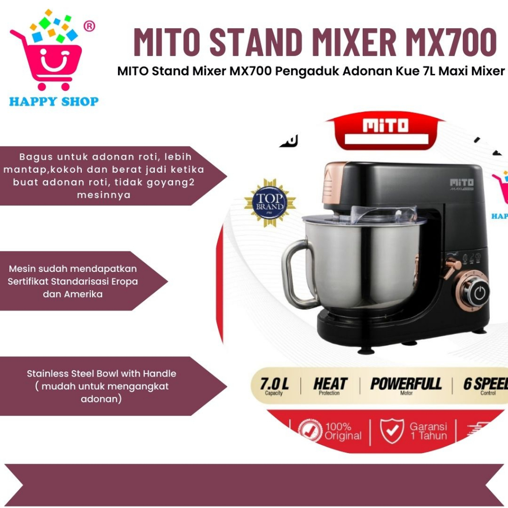 MITO Stand Mixer MX700 Pengaduk Adonan Kue 7L Maxi Mixer