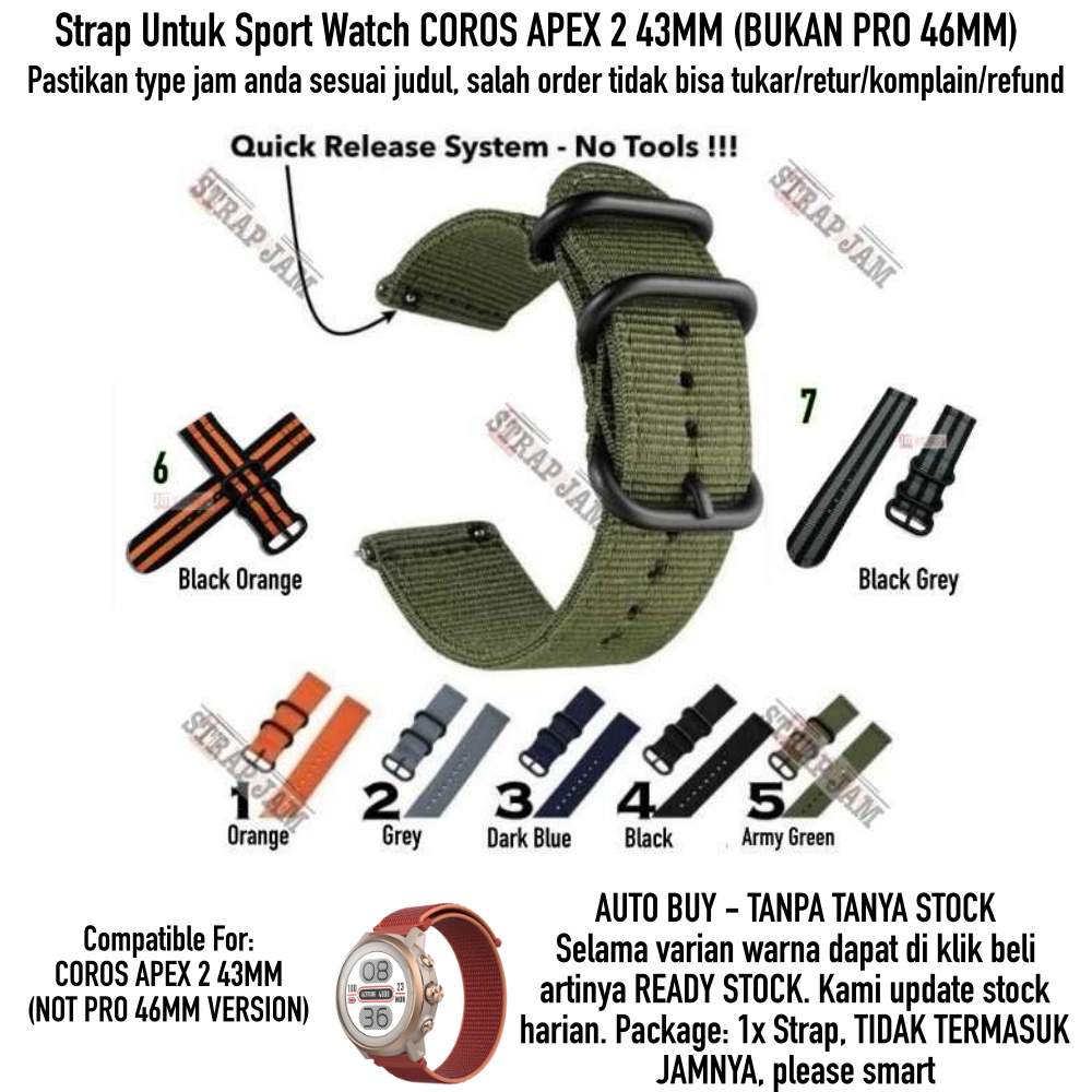 STT Strap Coros Apex 2 43mm - Tali Jam Tangan 20mm Nylon Stitching Quick Release