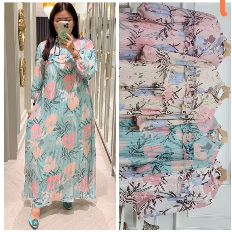 Meijiwang gamis plisket sifon import