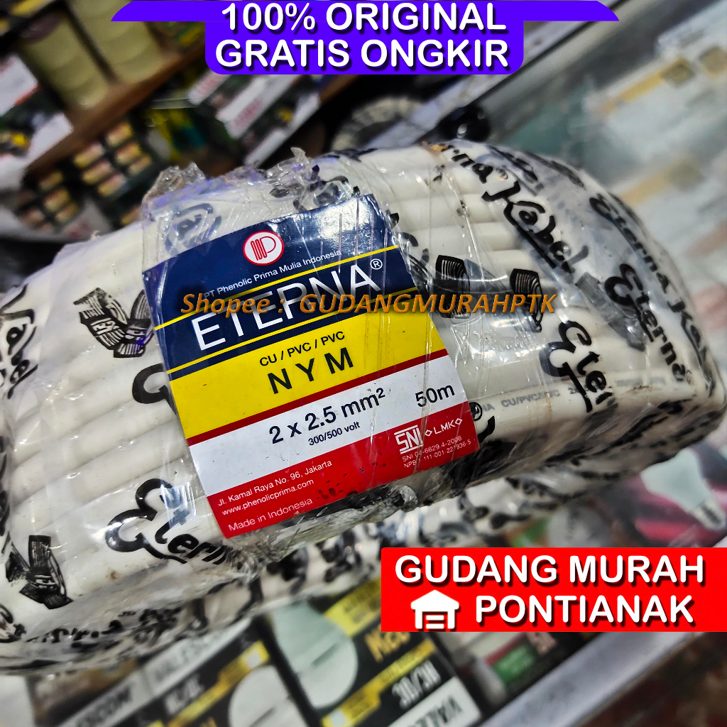 ETERNA KABEL NYM 2X2.5 50M - HARGA GROSIR TEMBAGA ASLI - SNI LMK ORIGINAL ORI - 2X2,5 - 2 X 2.5 2,5 MM - 50 M