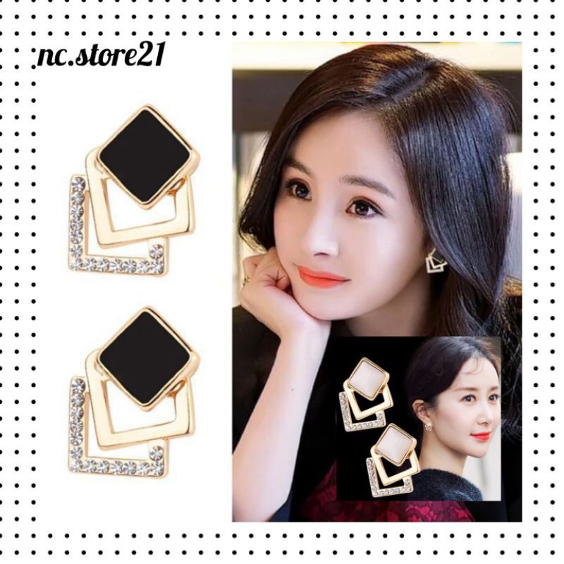nc21- Anting Wanita Geometri Model Korea Jepang Berlian Silver Cantik Murah