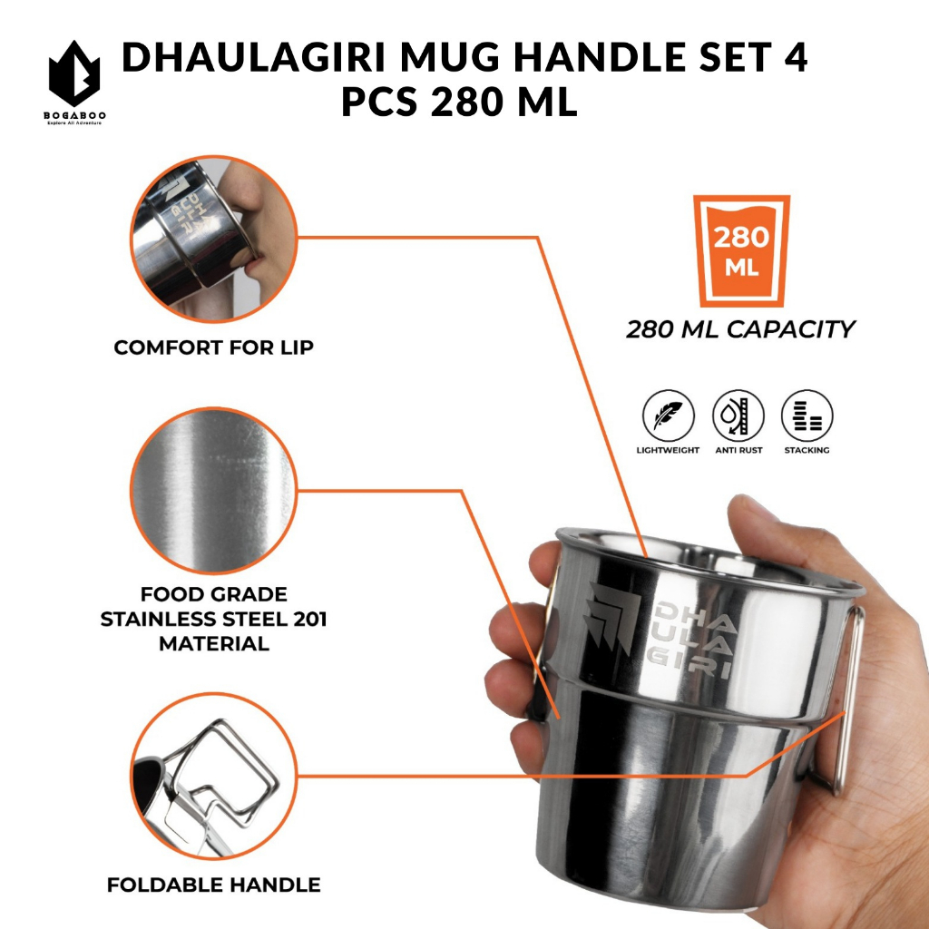 Dhaulagiri mug handle 4 set 280 mal - Coffe Cup Set Stainless Double Wall - gelas