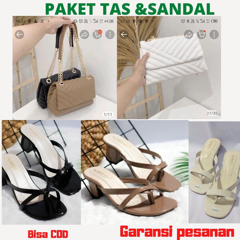 PAKET HEMAT TAS DAN SANDAL wedges heels model kekinian murah