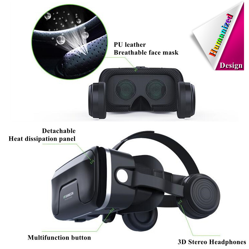 Shinecon 10.0 VR Box 3D Virtual Reality Glasses with Headphone - G04EA - Black