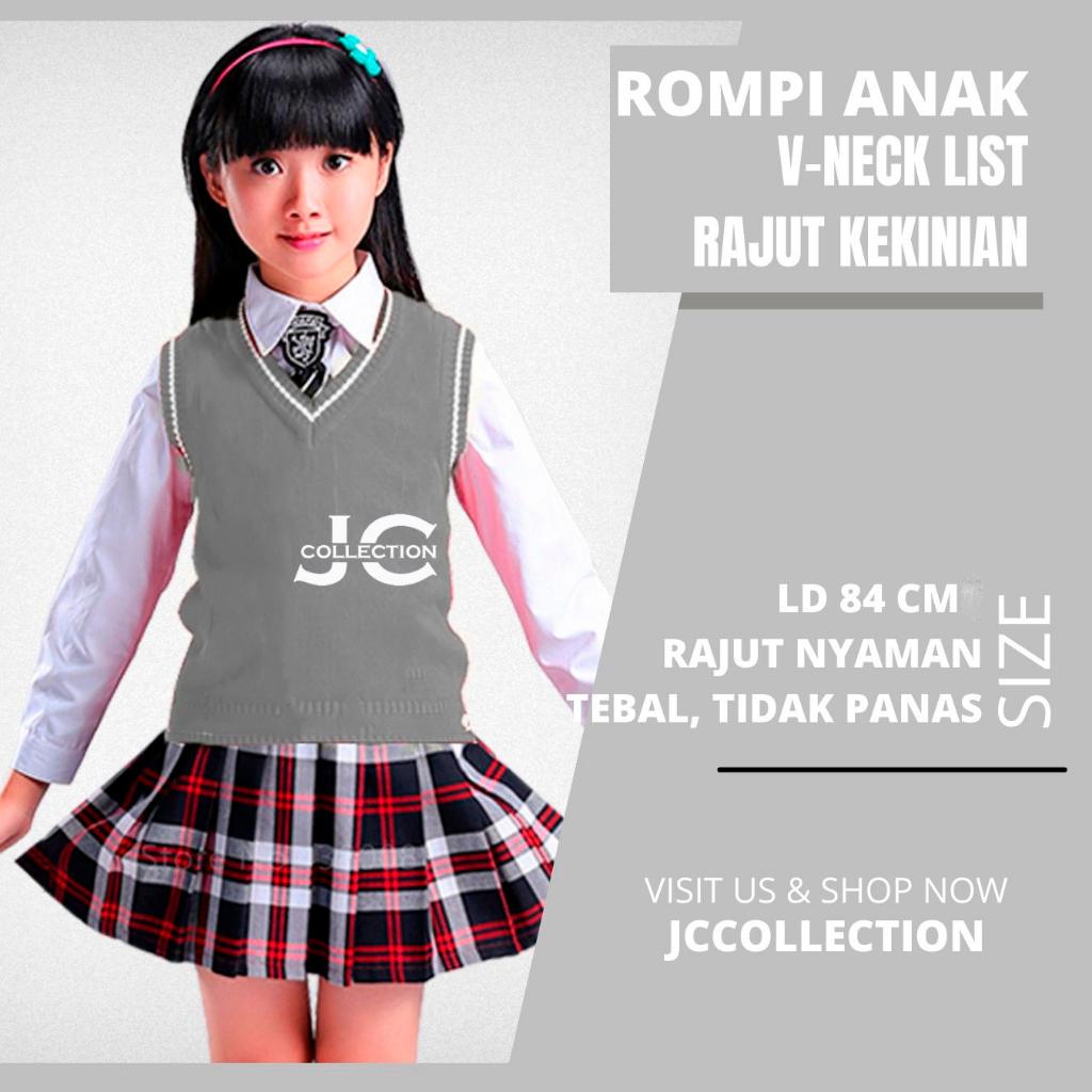 Vest Rompi Rajut Anak Perempuan List Korea Nathania - JCCollections