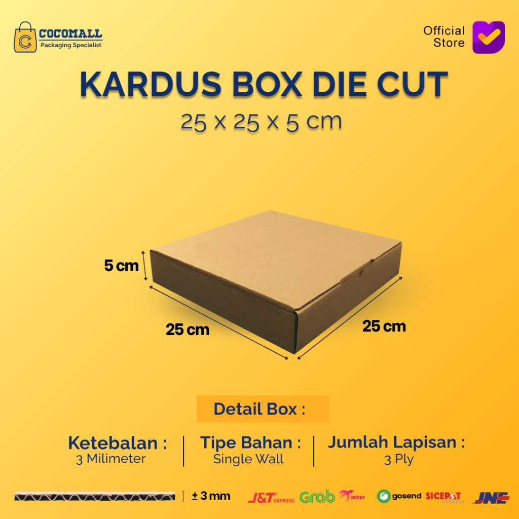 

Kardus Box Die Cut 25x25x5 CM Kotak Karton Packing Pizza Polos