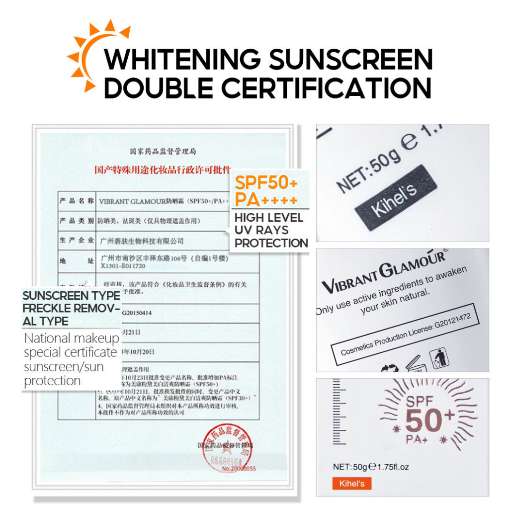 VIBRANT GLAMOUR Whitening Sunscreen Cream Sunblock  SPF50+++ UVA/UVB Anti-aging Mencerahkan Memudarkan Bintik-bintik Pelembab Wajah Perawatan Kulit 50g