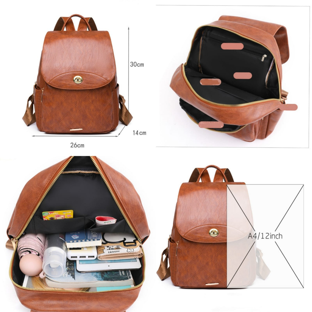 TAS RANSEL WANITA TA797B7 SUBSTARA COKLAT KULIT PREMIUM FASHION BRANDED IMPORT KOREA BATAM TERBARU KEKINIAN MURAH BACPACK REMAJA DEWASA KULIAH SEKOLAH KERJA