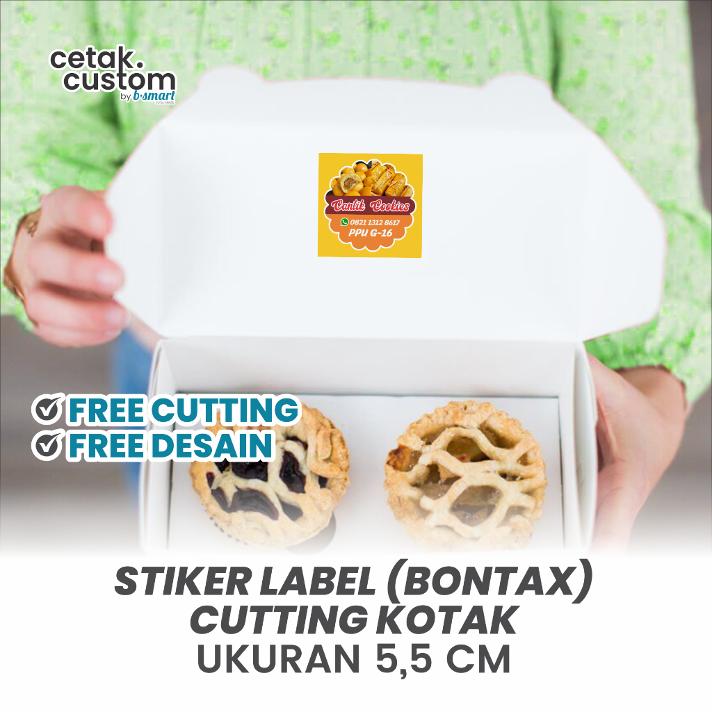 

STIKER LABEL MAKANAN (BONTAX)+CUTTING KOTAK UKURAN 5,5x5,5 CM