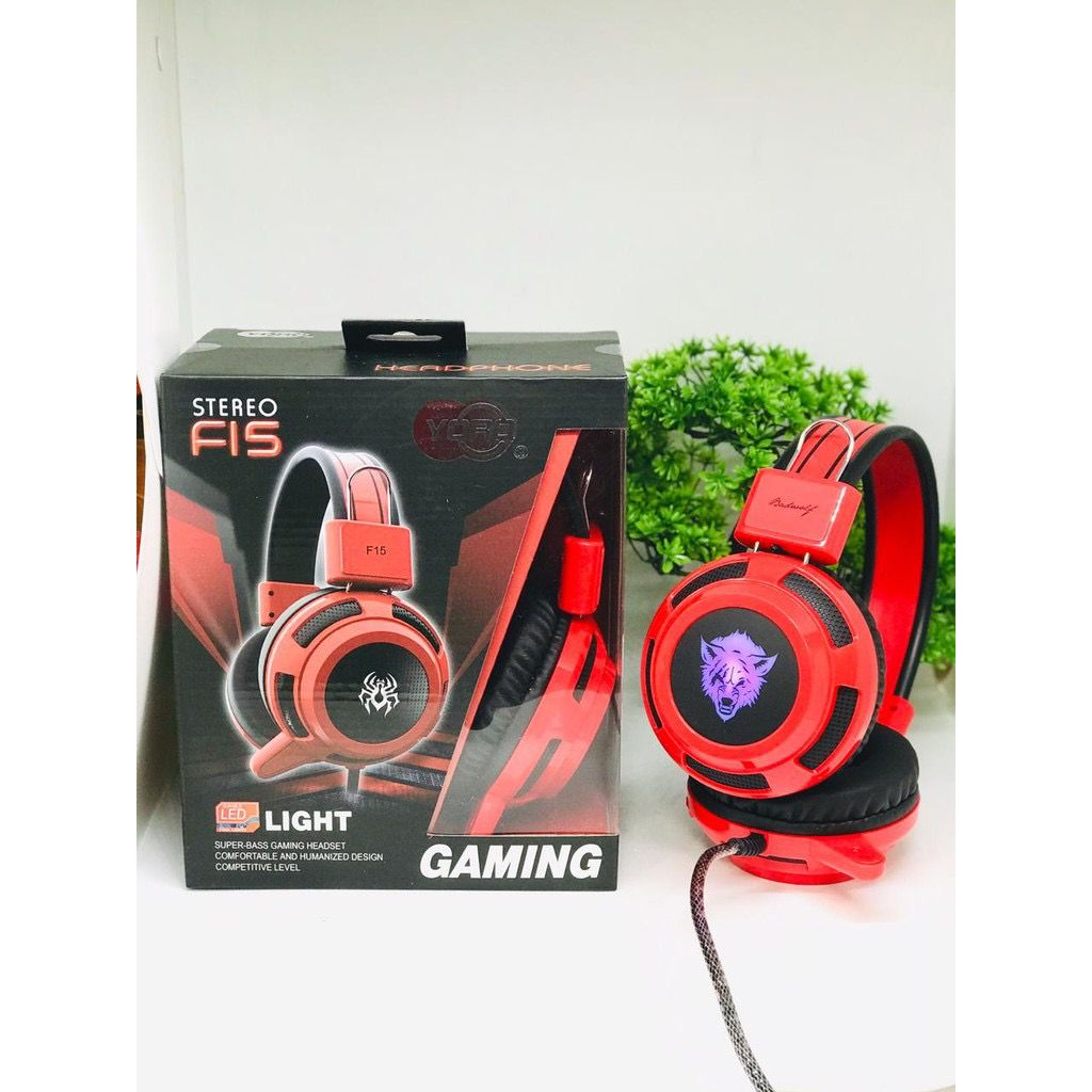 GAMING F15 STEREO SOUND Yoro PUBG Headphone Led Light Gamers Headset Super Bass Earphone Audio Music Gaming Game PROMO SEN