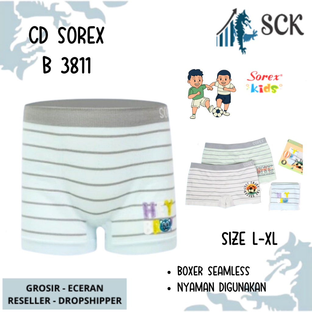 [ISI 3] CD Anak Laki-Laki SOREX 3811 Model Boxer / Celana Dalam Halus Ukuran L-XL / Pakaian Dalam Cowok - sckmenwear GROSIR