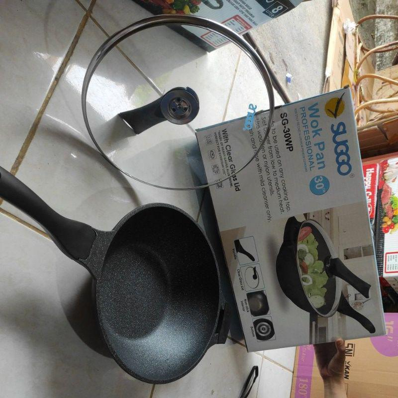 Penggorengan Wok Pan Suggo Tutup Kaca Anti Lengket 28cm - 30cm - 32cm