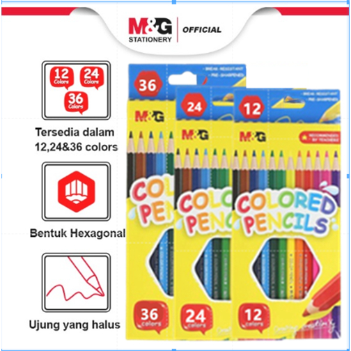 

M&G Pensil Warna 1 Set Isi 12/24 /36/48 Warna Cerah Tidak Mudah Patah Desain Hexagon Color Pencil Cocok Untuk Anak Sekolah atau Profesional