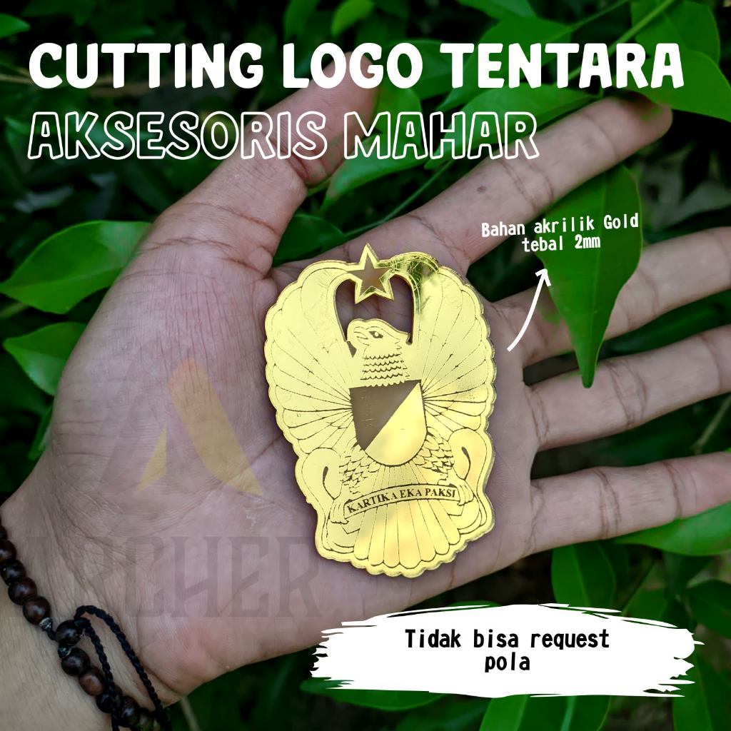 CUTTING LOGO TENTARA AKSESORIS HIASAN MAHAR AKRILIK GOLD