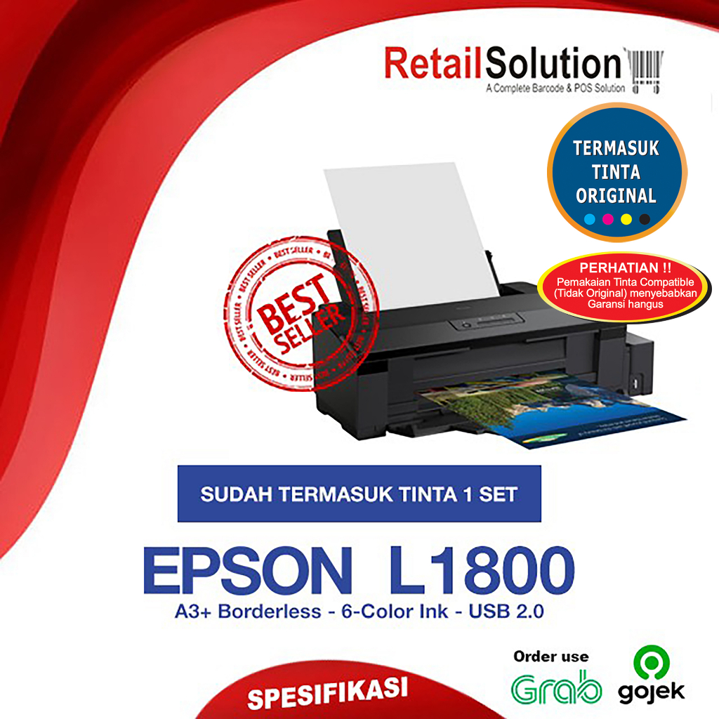 Epson L1800 - Printer A3 Infus 6 Warna USB Garansi Resmi Epson Indonesia